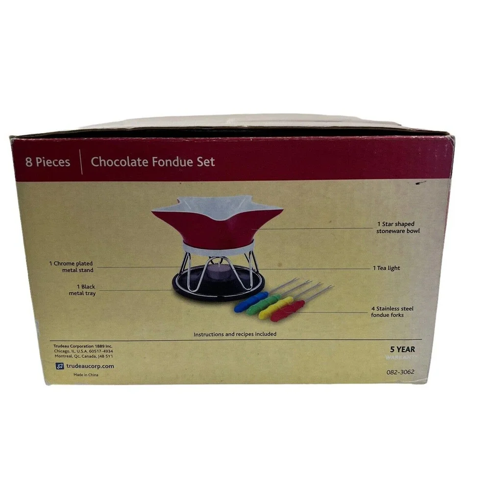 Chocolate Fondue Set Atmosphere Red Star Mini Teallite Flame 8oz Slightly Used